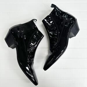 Saint Laurent Belle Button Ankle Boots Black Patent Leather YSL Heels 41 New